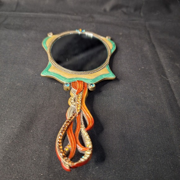 Vintage Mandalay Austrian Enamel Bird Hand Mirror Rhinestone Vanity Art Nouveau - Picture 2 of 15